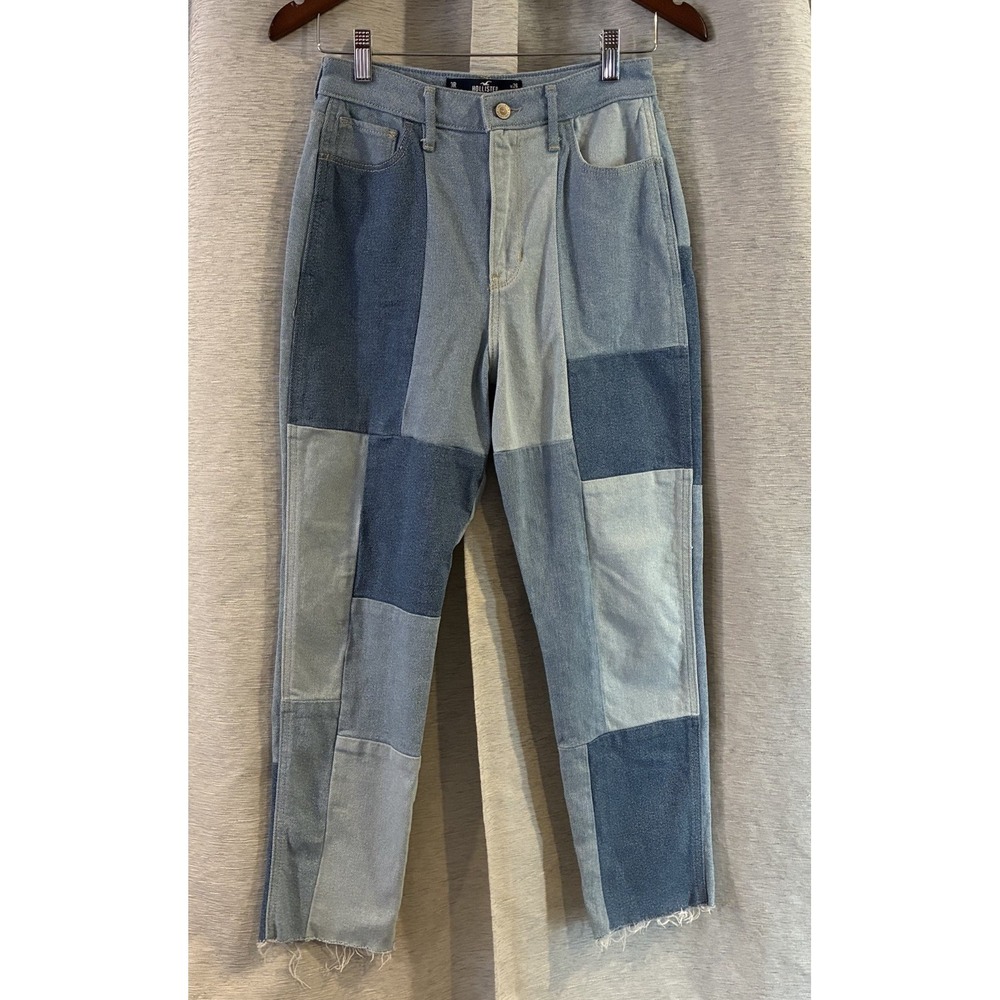 Hollister Jean Ultra High‎ Rise 3/26 Patchwork Fray Ankle Stretch Denim
